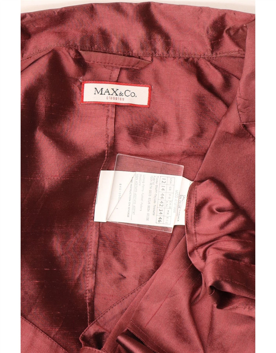 MAX&CO. Womens 1 Button Short Sleeve Blazer Jacket UK 14 Medium Burgundy Vintage Max&Co. and Second-Hand Max&Co. from Messina Hembry 
