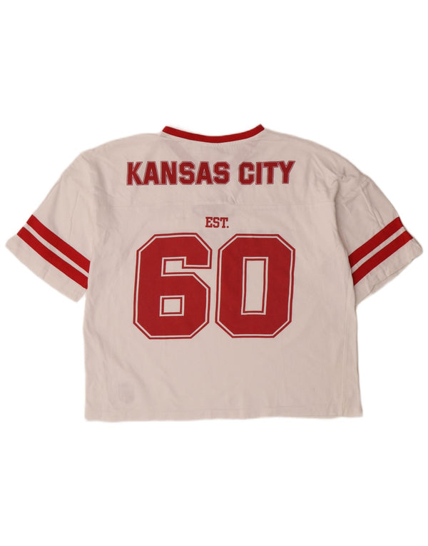 PULL & BEAR Womens Kansas City Crop Graphic T-Shirt Top UK 10 Small White