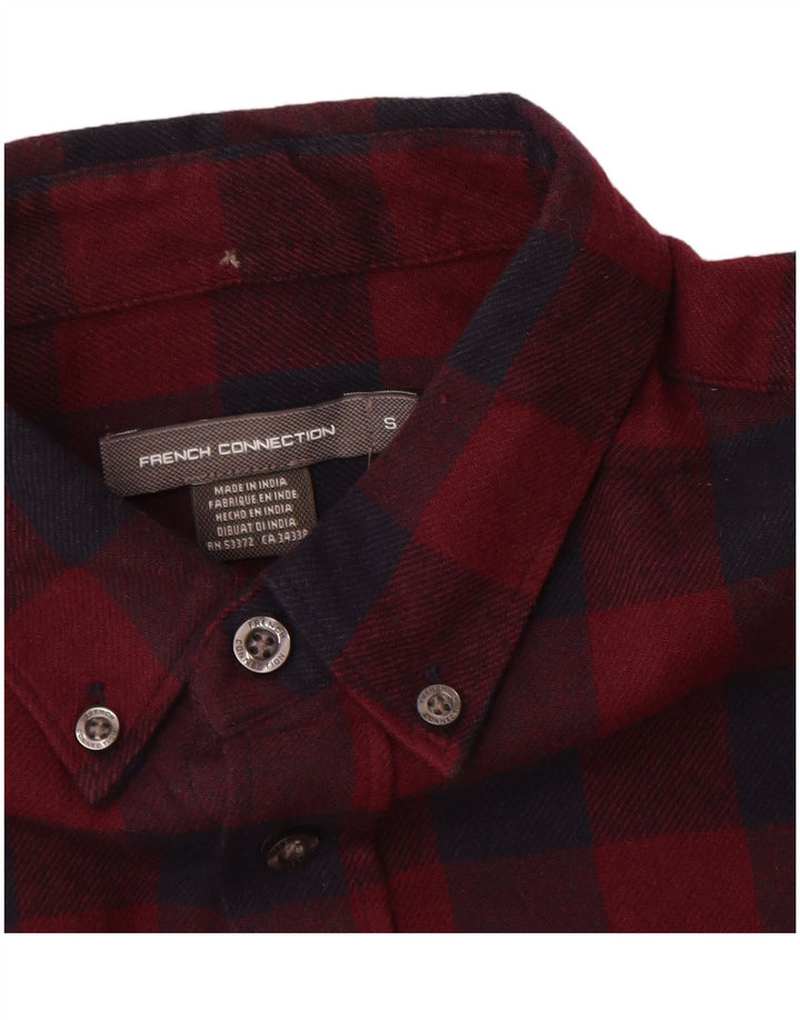 Camicia da uomo in flanella French Connection piccola in cotone a quadri bordeaux
