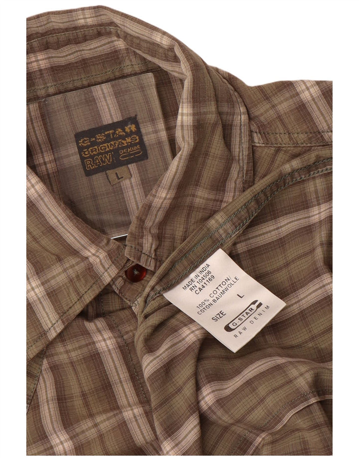 Camicia da uomo G-STAR in cotone a quadri marroni grandi