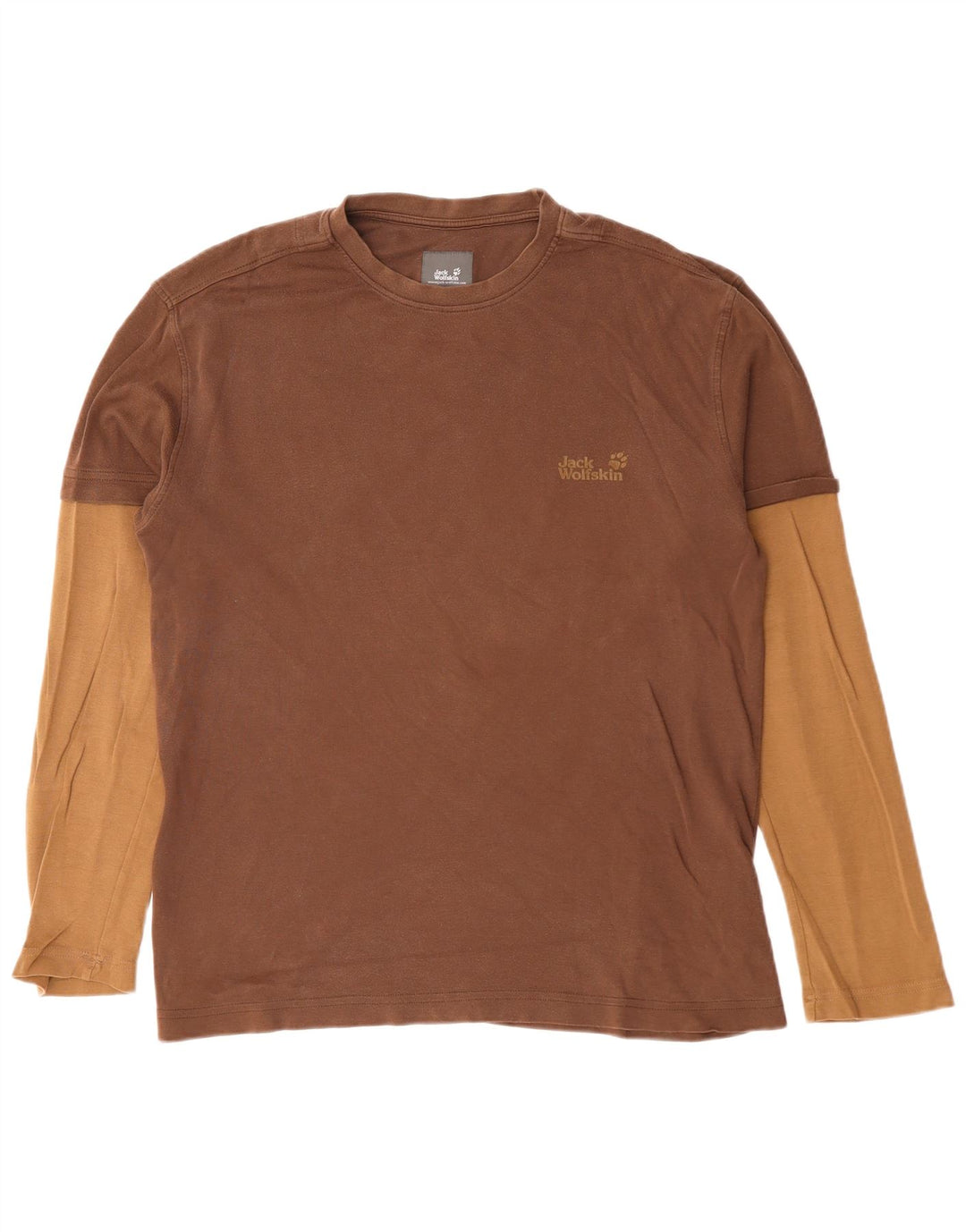 JACK WOLFSKIN Top grafico da uomo manica lunga UK 40/42 Large Marrone