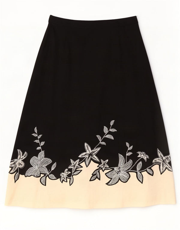 Gonna a trapezio da donna Coast UK 8 piccola W28 cotone floreale nero