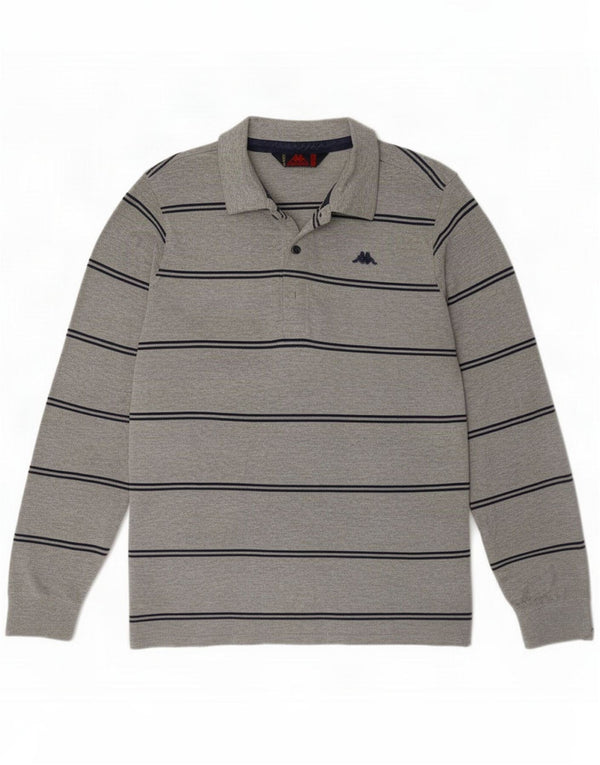 Polo Kappa Uomo Manica Lunga Grande Cotone Rigato Grigio