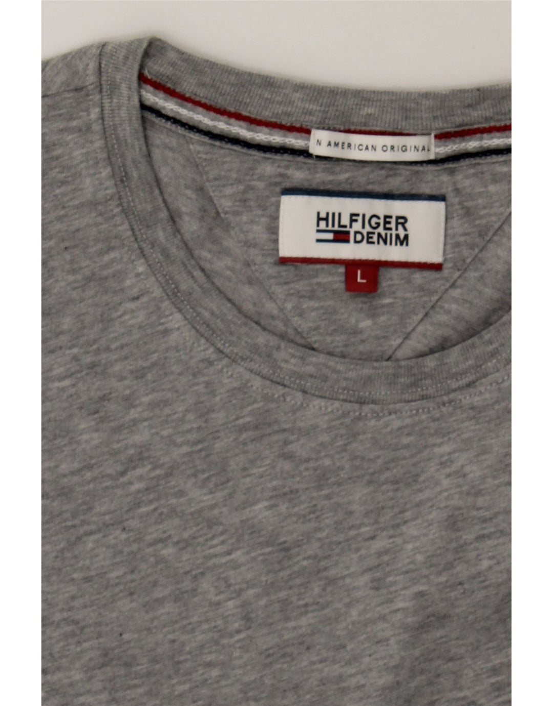 TOMMY HILFIGER Mens T-Shirt Top Large Grey Vintage Tommy Hilfiger and Second-Hand Tommy Hilfiger from Messina Hembry 