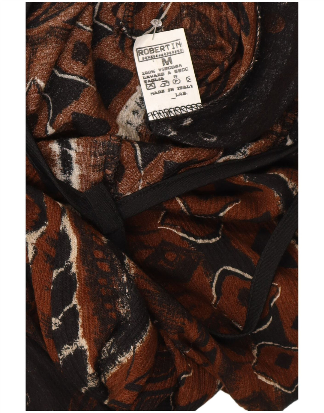 Abito lungo senza maniche da donna vintage UK 12 Viscosa geometrica marrone medio