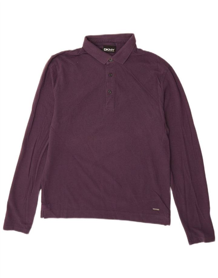 Polo da uomo a maniche lunghe DKNY in cotone viola medio