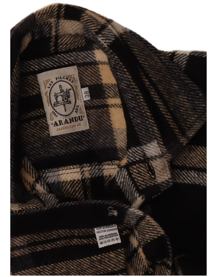 Camicia vintage da uomo in flanella taglia 38 cotone medio a quadri nero