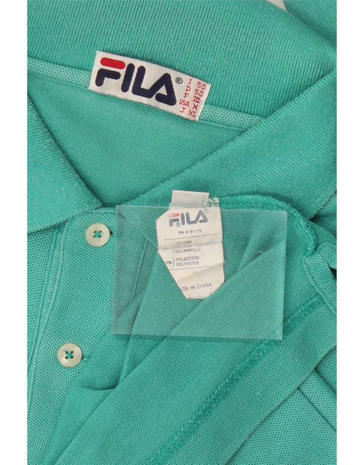 FILA Mens Long Sleeve Polo Shirt IT 50 Medium Turquoise Cotton Vintage Fila and Second-Hand Fila from Messina Hembry 