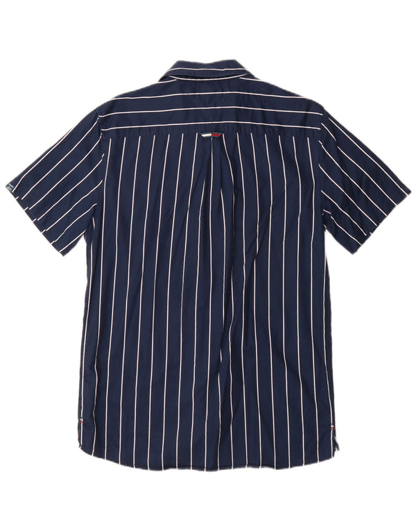 Camicia a maniche corte da uomo Tommy Hilfiger piccola in cotone a righe blu navy