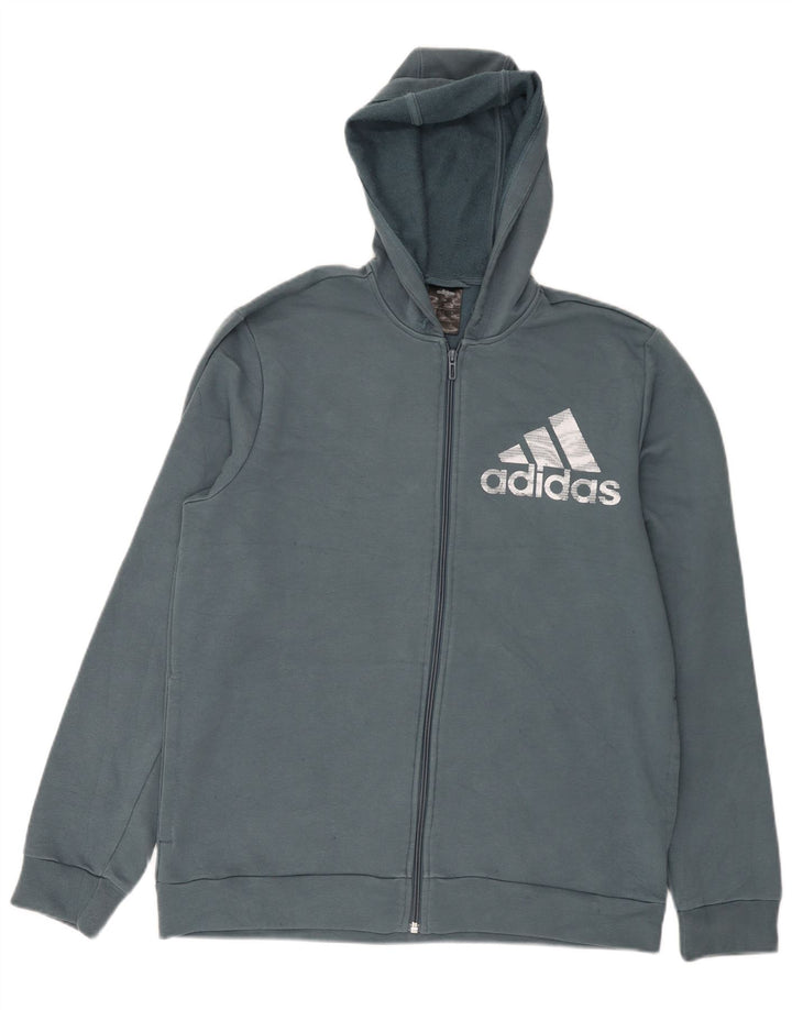 Maglione con cappuccio e zip grafica Adidas da uomo in cotone blu medio