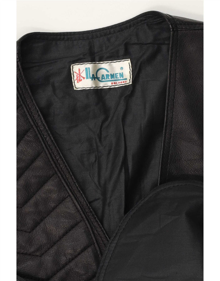 Gilet in pelle da donna vintage UK 14 medio nero