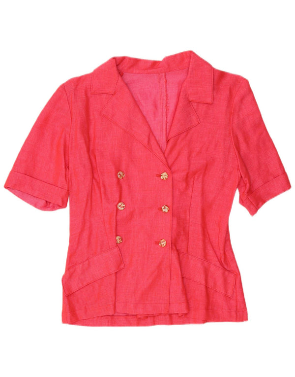 Top cardigan doppiopetto a maniche corte da donna vintage UK 10 piccolo rosa