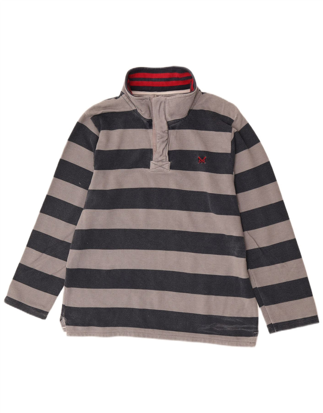Crew Clothing Felpa con collo con zip da uomo Maglione grigio medio a righe