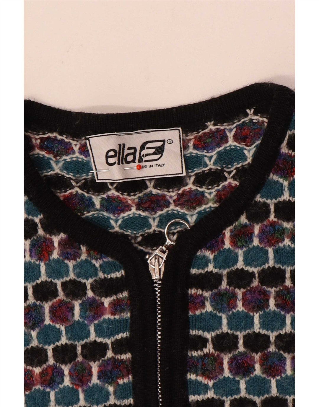 Maglione cardigan da donna Ella UK 16 Grande motivo geometrico multicolore