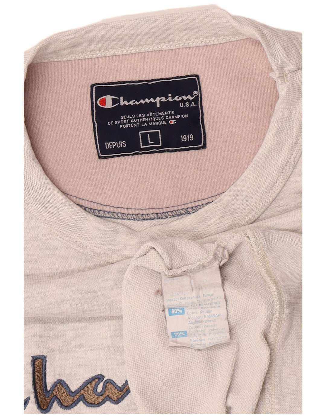 Felpa grafica da uomo Champion, maglione grande, cotone chiazzato grigio