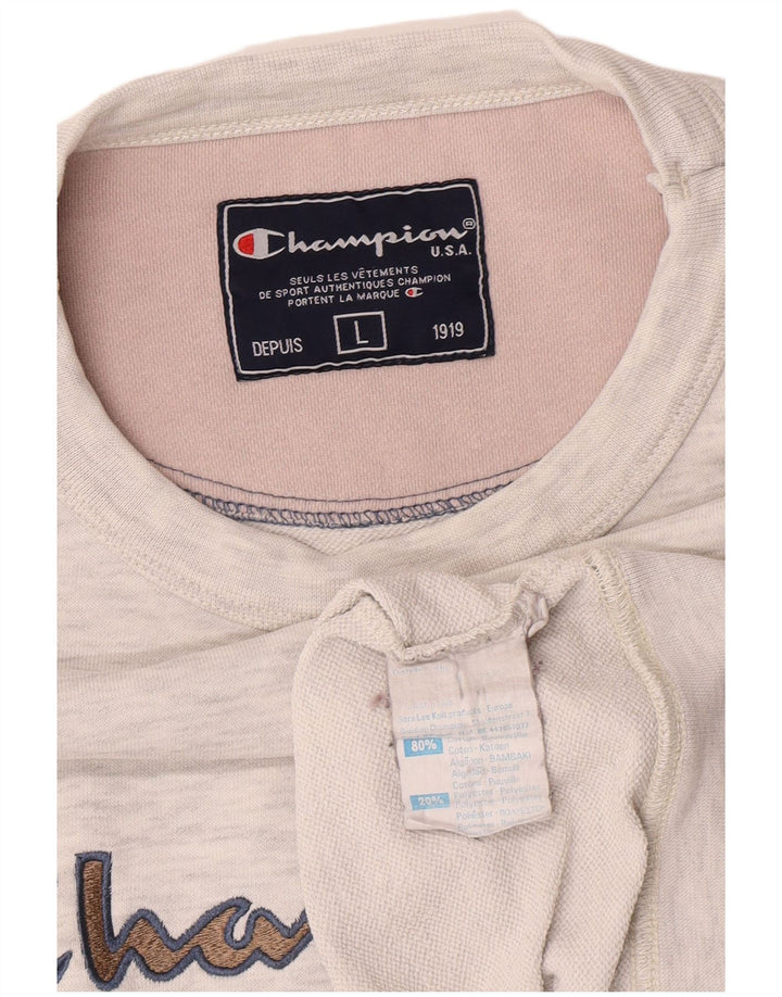 Felpa grafica da uomo Champion, maglione grande, cotone chiazzato grigio
