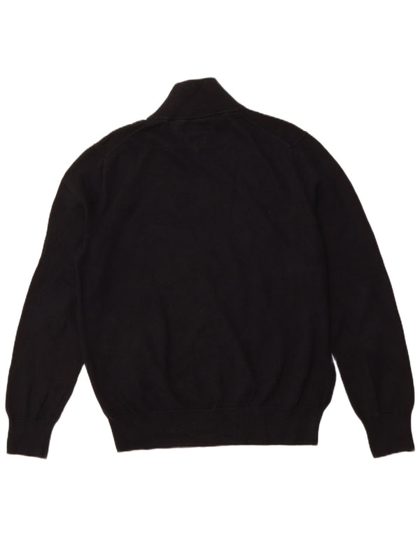 TOMMY HILFIGER Maglione da uomo con zip e collo grande in cotone nero