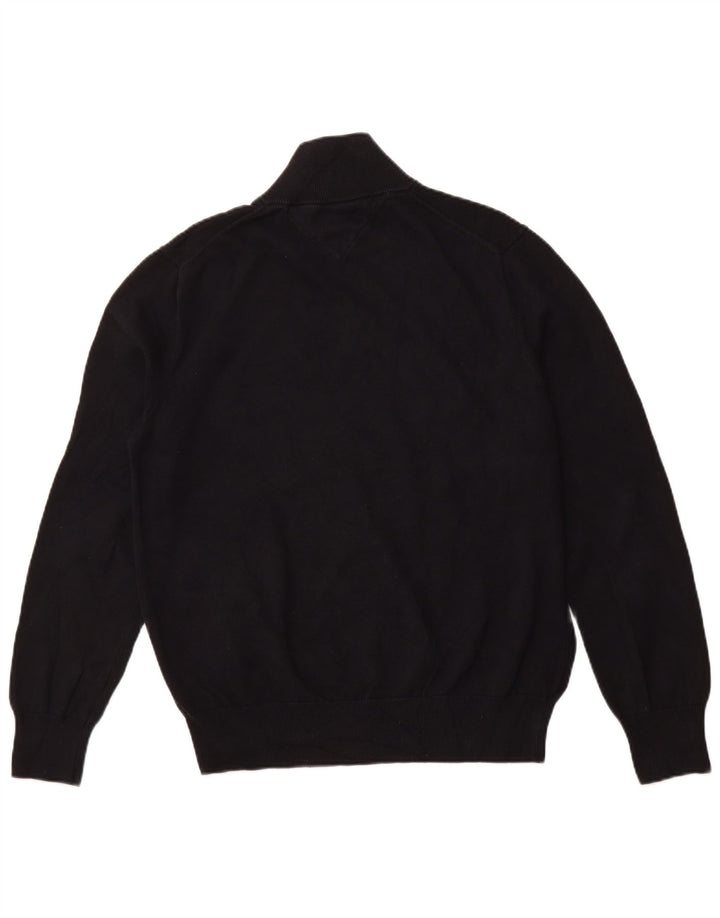 TOMMY HILFIGER Maglione da uomo con zip e collo grande in cotone nero