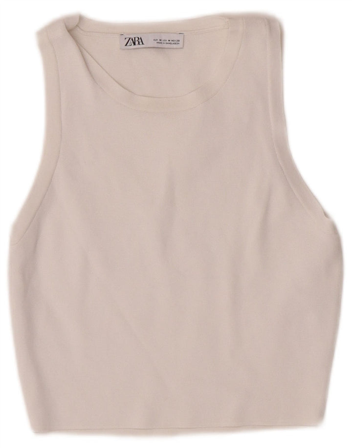 Top corto da donna Zara UK 12 in viscosa bianca media