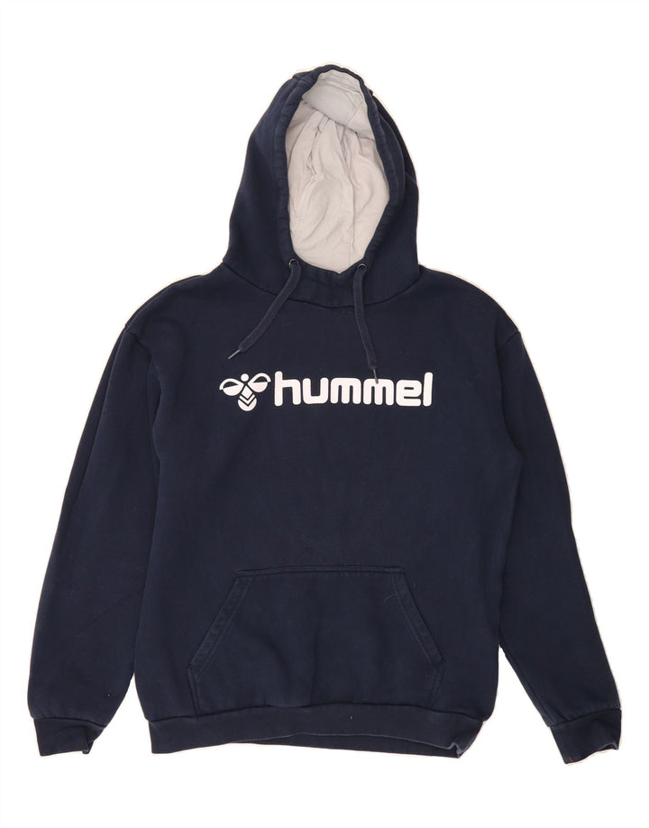 HUMMEL Mens Graphic Hoodie Jumper Medium Navy Blue Cotton Vintage Hummel and Second-Hand Hummel from Messina Hembry 
