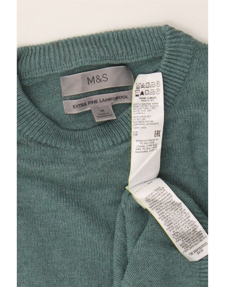 Maglione maglione girocollo da uomo Marks & Spencer verde medio in lana d'agnello