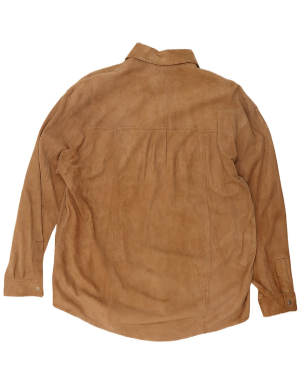 Camicia oversize oversize da donna vintage in pelle scamosciata UK 16 grande pelle beige
