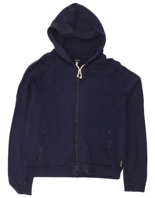 Maglione con cappuccio e zip grafica da uomo Armani Jeans XL in cotone blu navy