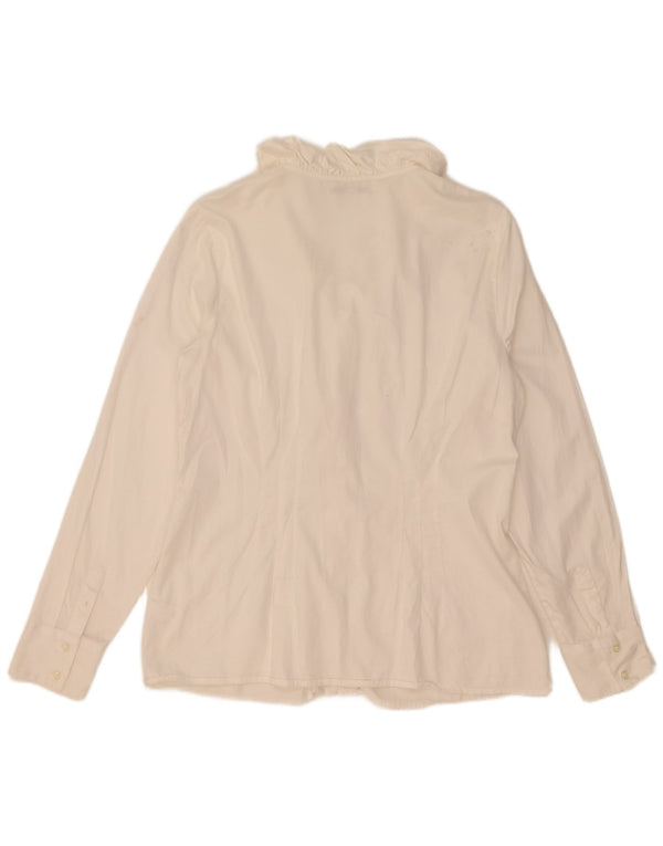 Banana Republic Womens Ruffle Front Shirt UK 14 Large White Cotton