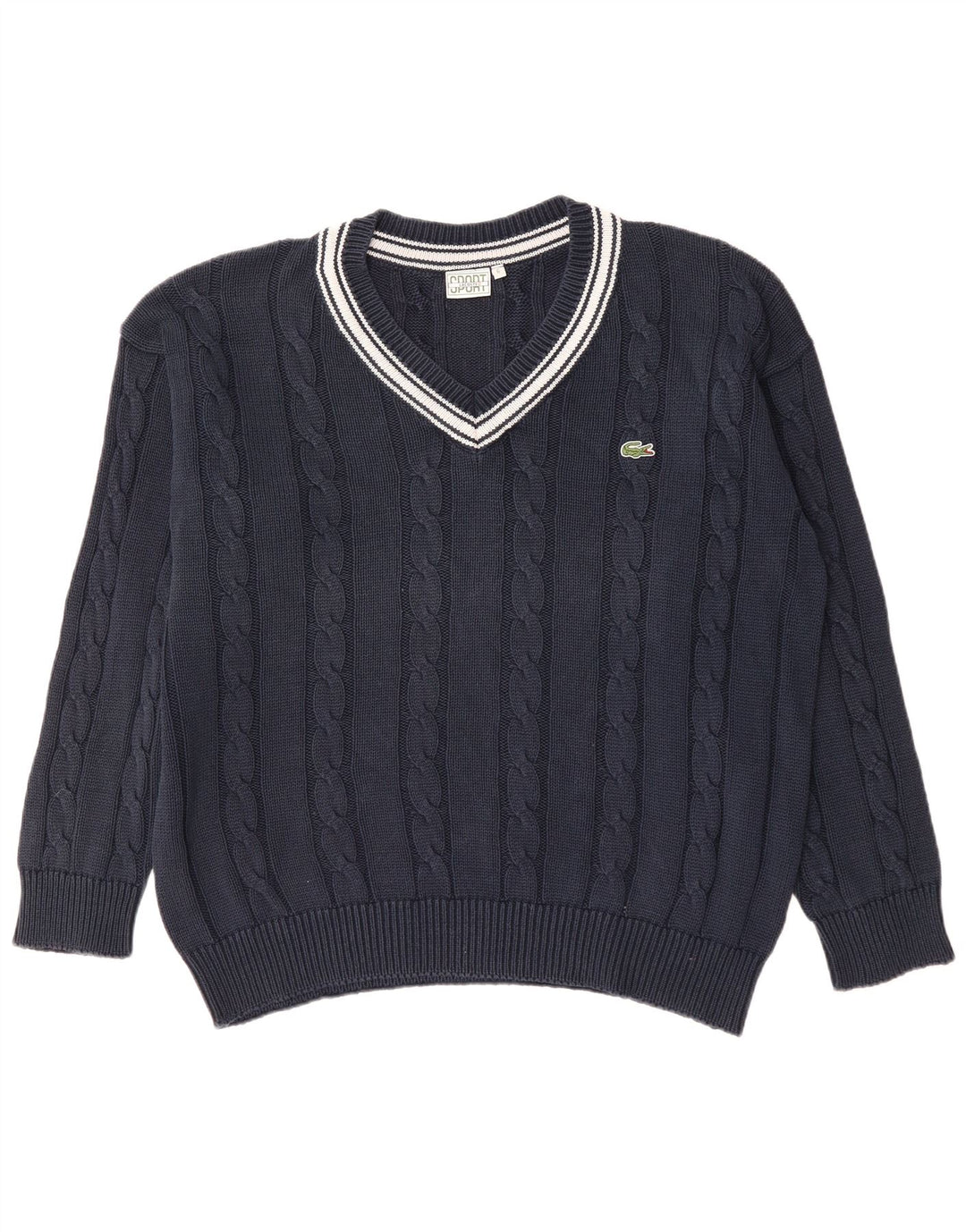 LACOSTE Maglione da uomo con scollo a V taglia 6 XL in cotone blu navy