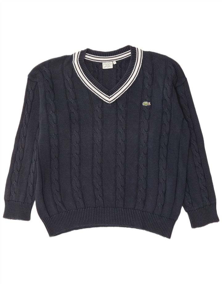 LACOSTE Maglione da uomo con scollo a V taglia 6 XL in cotone blu navy