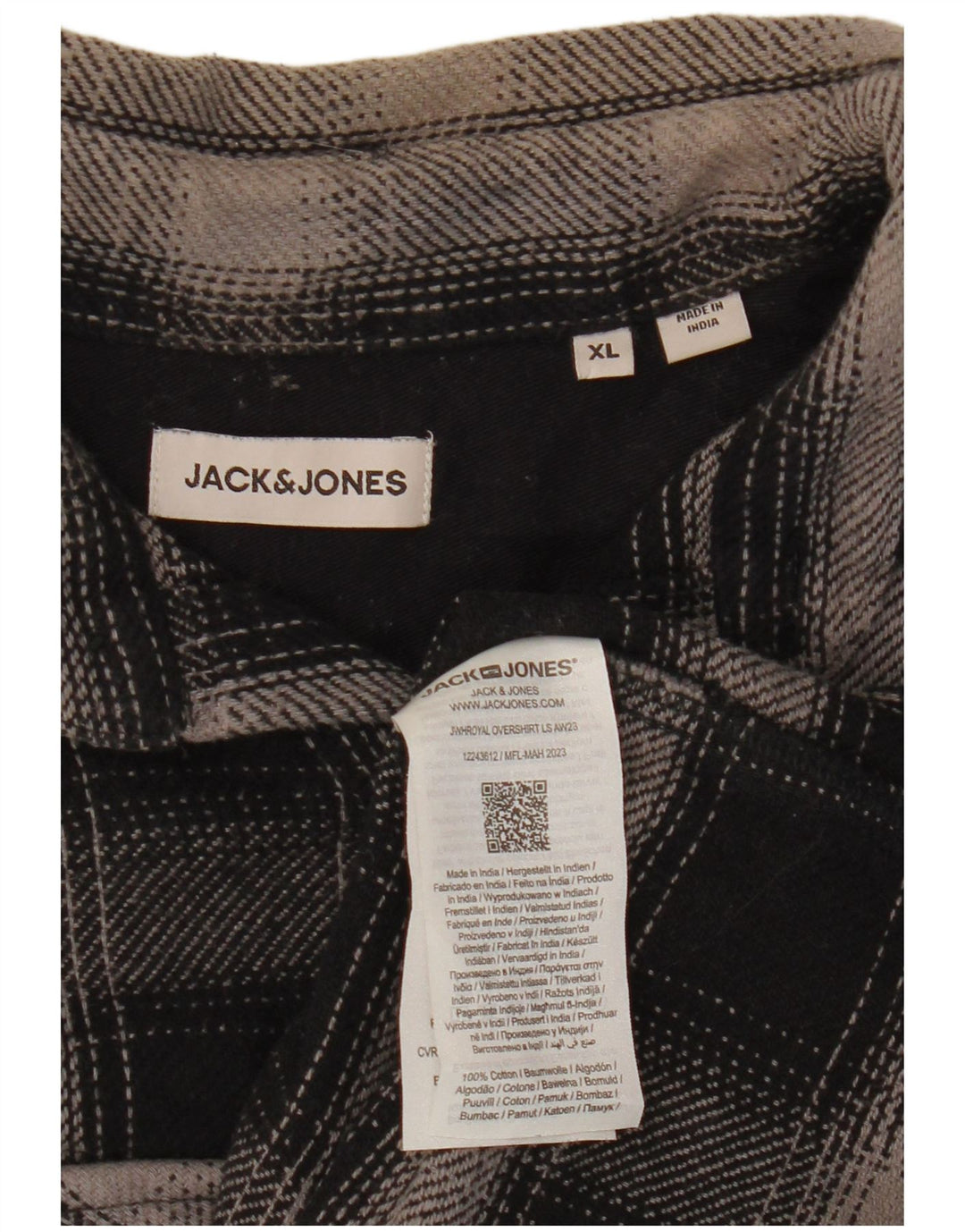 JACK & JONES Camicia da uomo in flanella XL nera in cotone a quadri