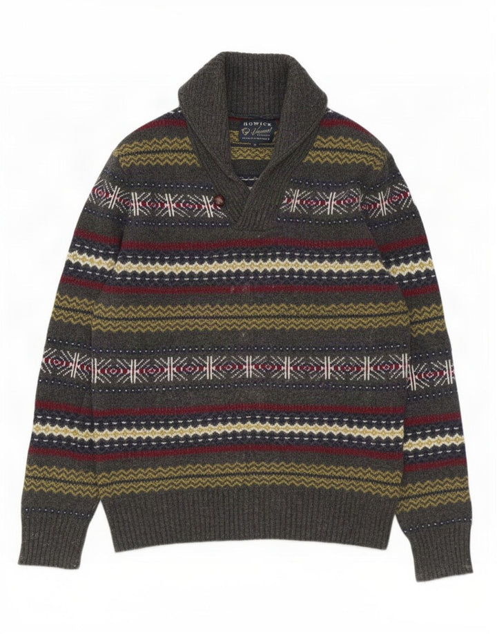 Maglione da uomo Howick con collo a scialle in lana d'agnello Fair Isle grigio medio