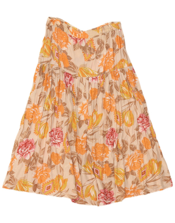 Gonna a trapezio a vita alta da donna vintage grande W32 in viscosa floreale beige