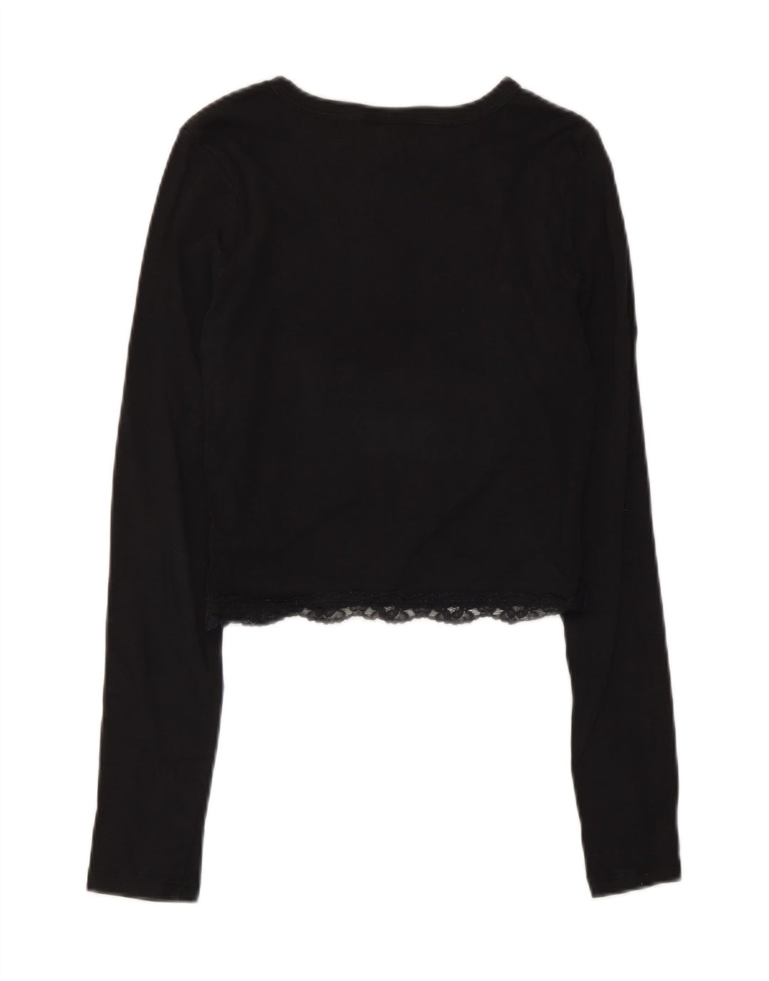 Topshop Donna Crop Top Manica Lunga UK 10 Piccolo Nero