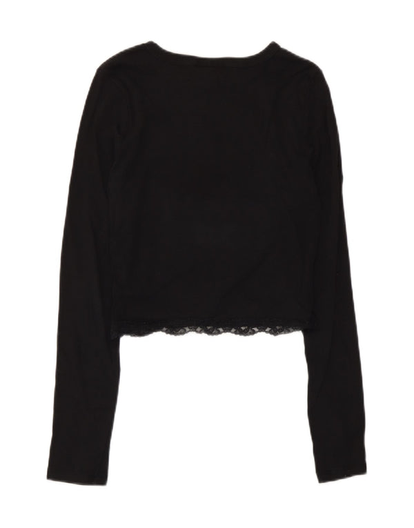 Topshop Donna Crop Top Manica Lunga UK 10 Piccolo Nero