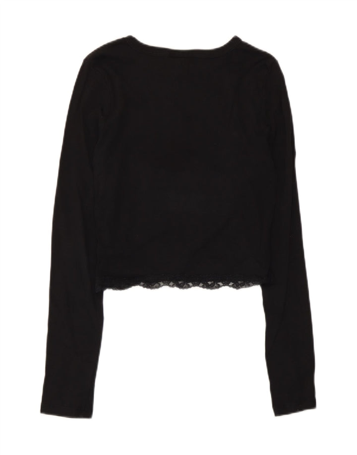 Topshop Donna Crop Top Manica Lunga UK 10 Piccolo Nero