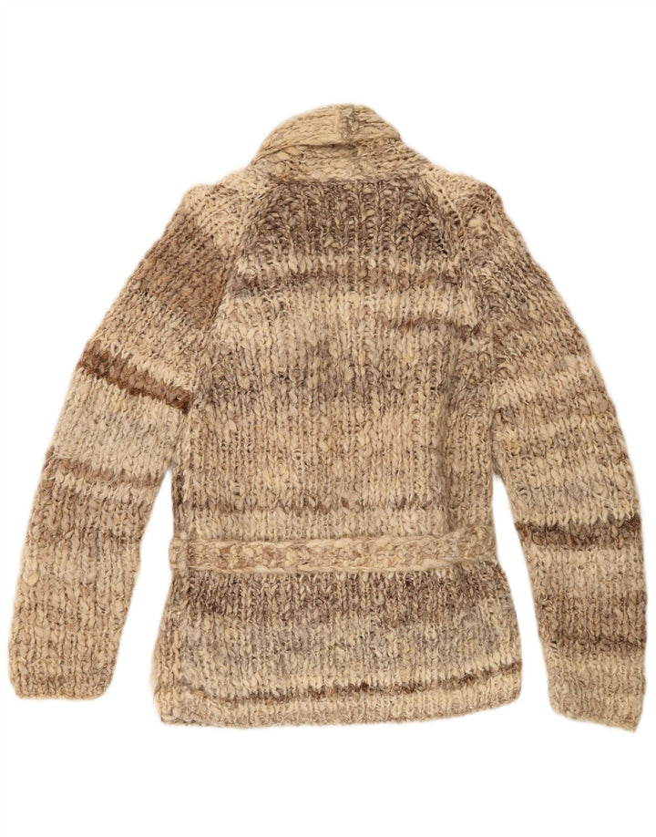 Maglione cardigan da donna vintage UK 12 a righe marrone medio