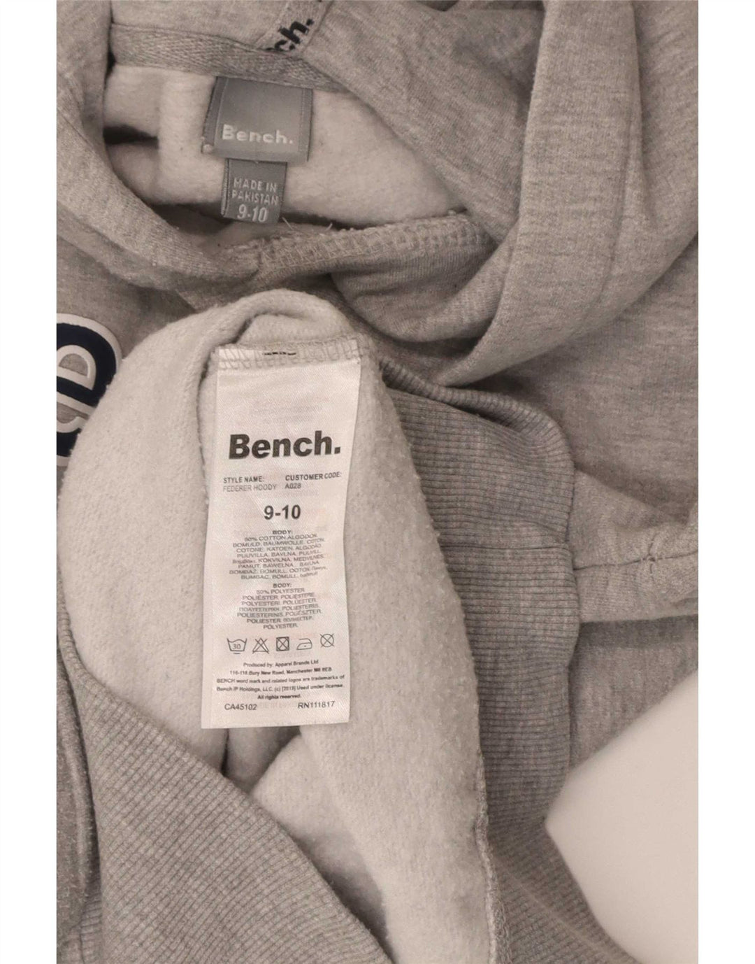 Maglione con cappuccio grafico da bambino Bench 9-10 anni in cotone grigio