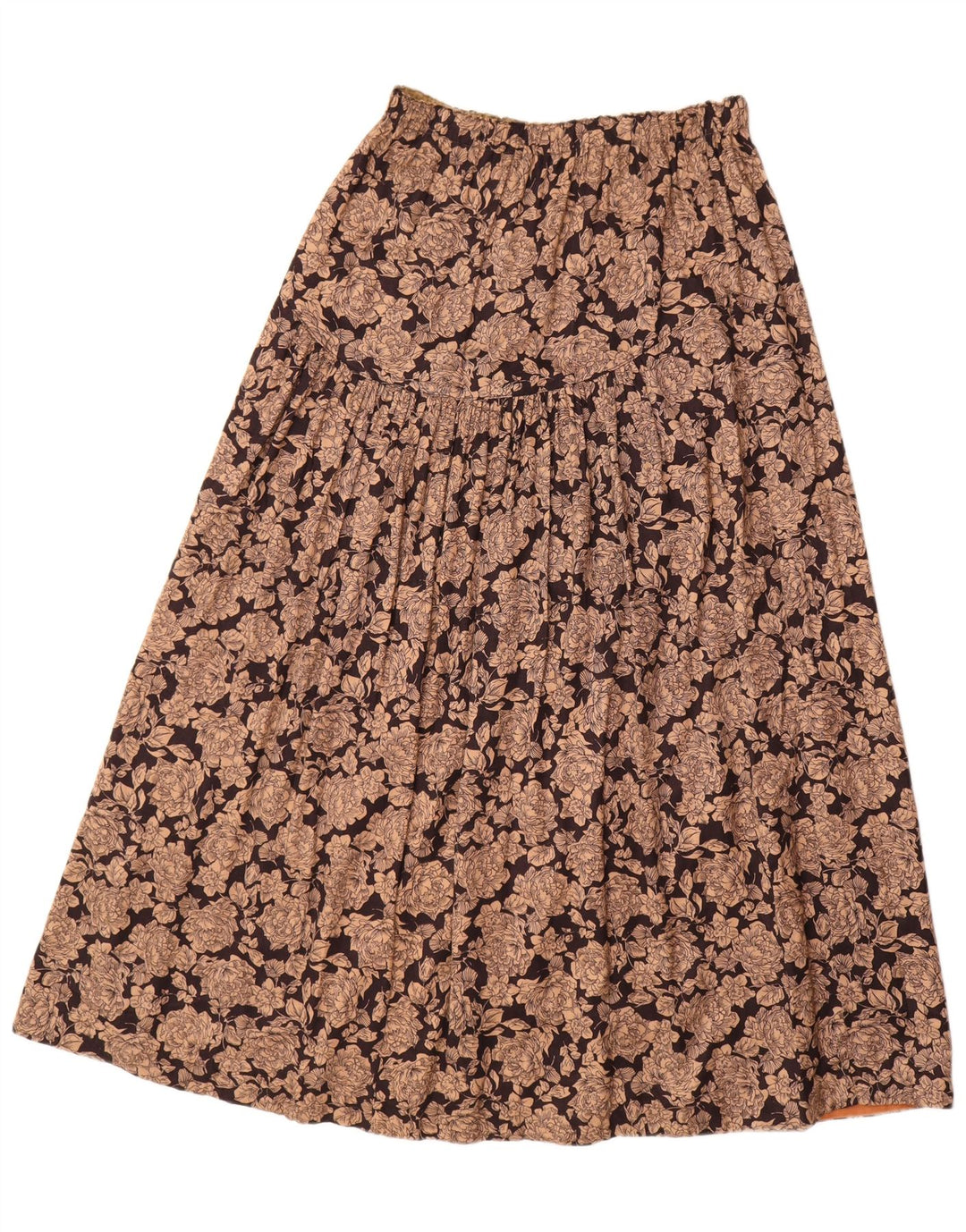 Gonna a trapezio da donna VINTAGE media W30 viscosa floreale marrone
