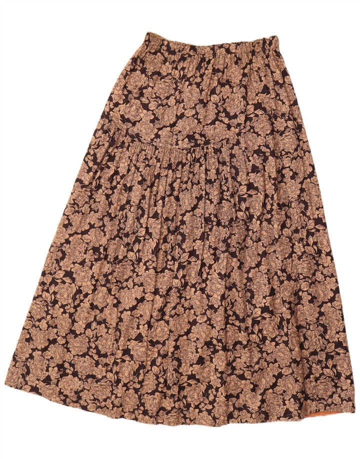 Gonna a trapezio da donna VINTAGE media W30 viscosa floreale marrone