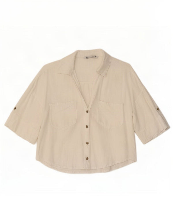 Camicia oversize a maniche corte da donna Zara UK 6 XS lino bianco