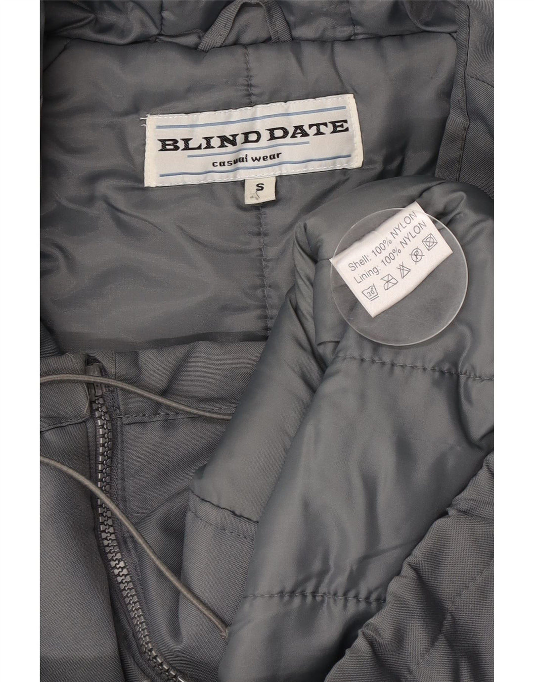 Giacca a vento oversize con cappuccio da donna vintage UK 10 piccola in nylon grigio