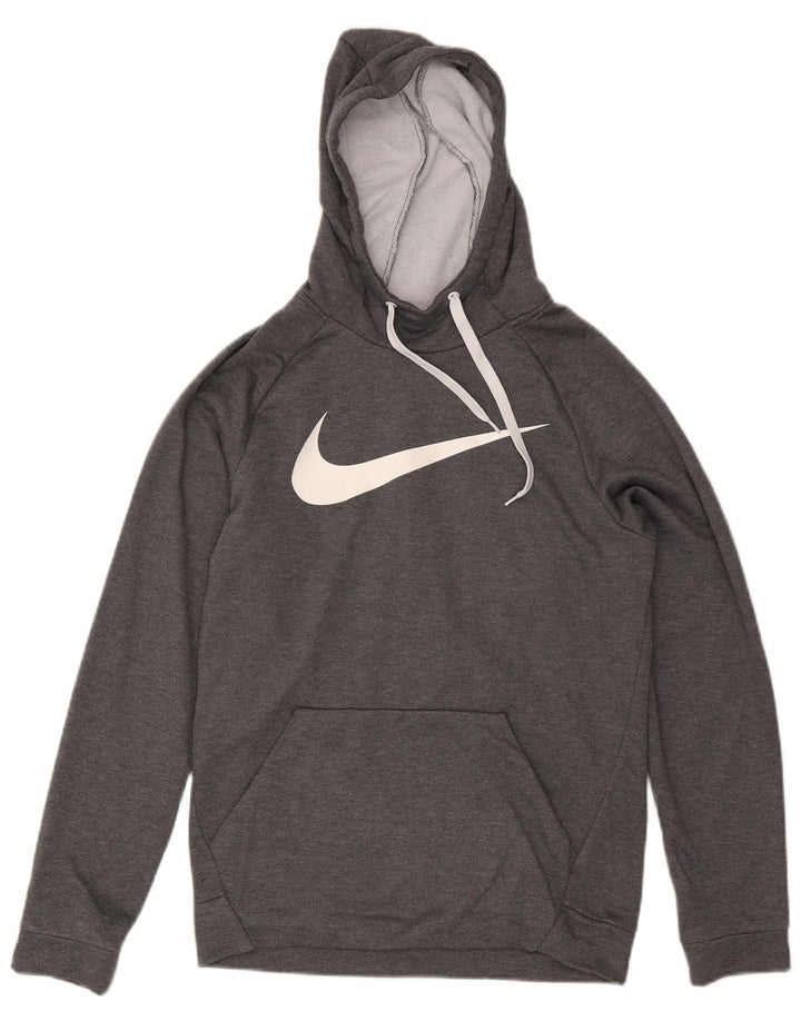 Felpa con cappuccio grafica Nike Dri Fit da uomo, piccola, in poliestere grigio
