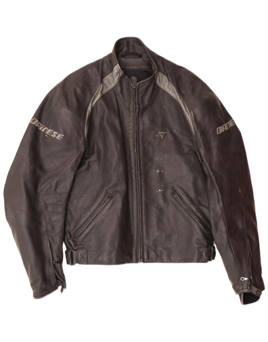 Giacca da corsa grafica da uomo DAINESE taglia 54 grande in pelle nera a blocchi di colore