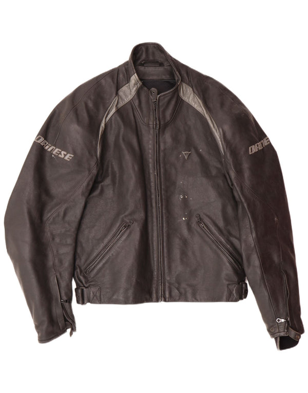 Giacca da corsa grafica da uomo DAINESE taglia 54 grande in pelle nera a blocchi di colore