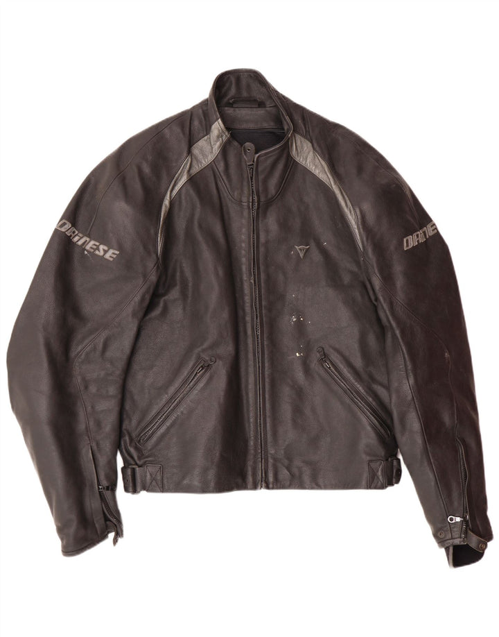 Giacca da corsa grafica da uomo DAINESE taglia 54 grande in pelle nera a blocchi di colore