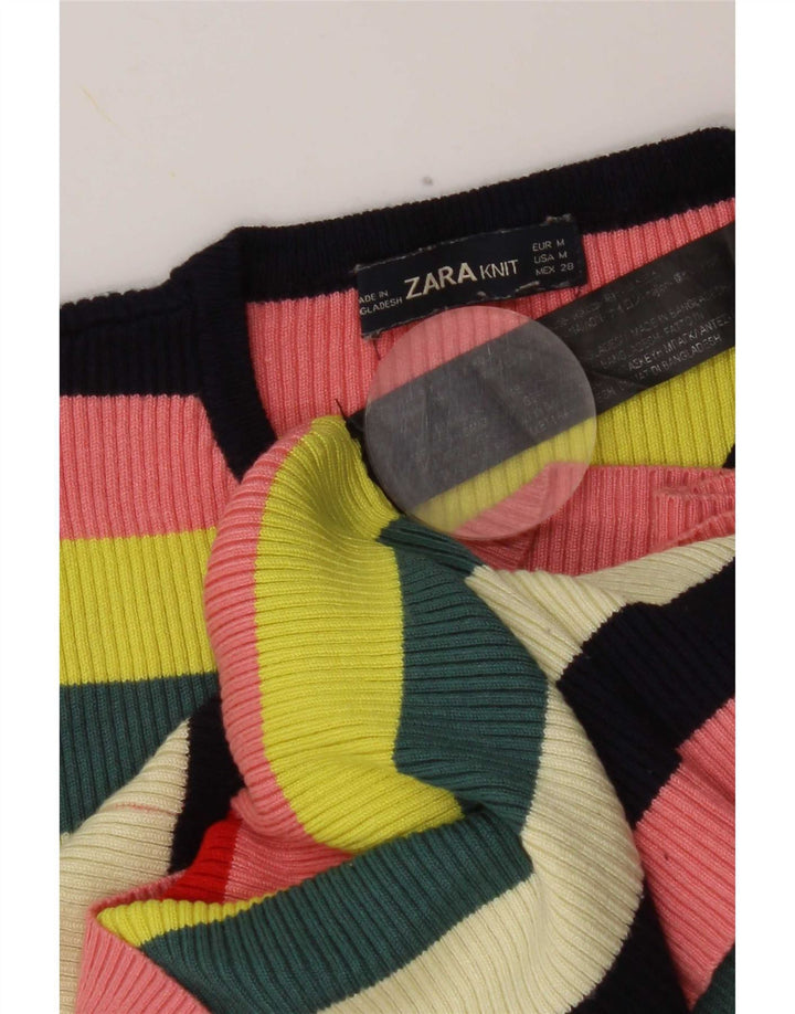 T-shirt Zara da donna Top UK 12 viscosa a righe multicolore media