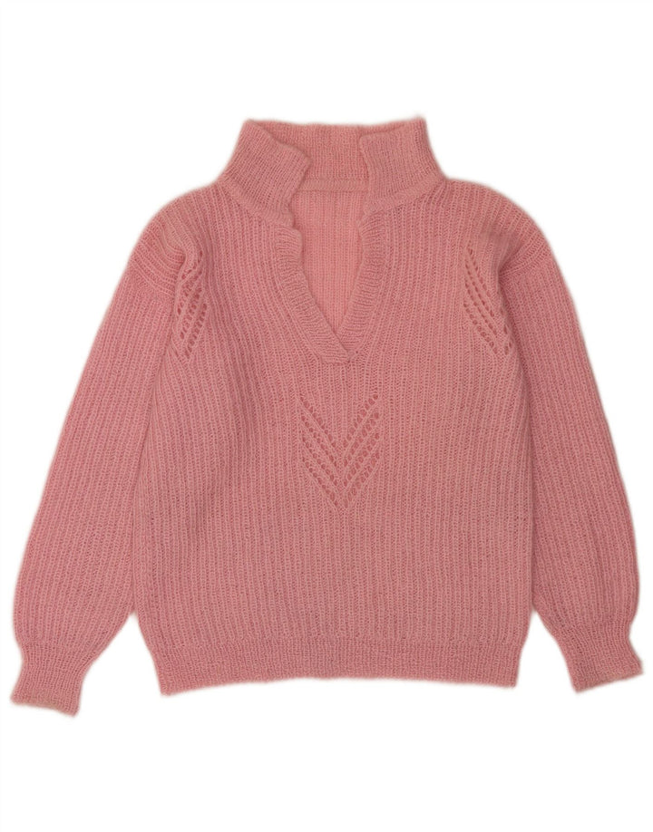 Maglione maglione vintage da donna con collo dolcevita UK 14 grande rosa