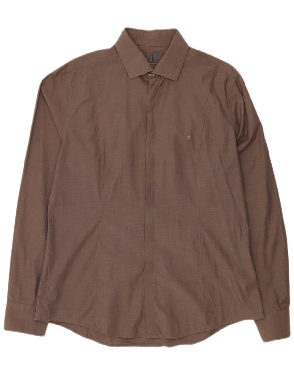 Camicia slim fit da uomo Calvin Klein taglia 42 16 1/2 grande cotone marrone