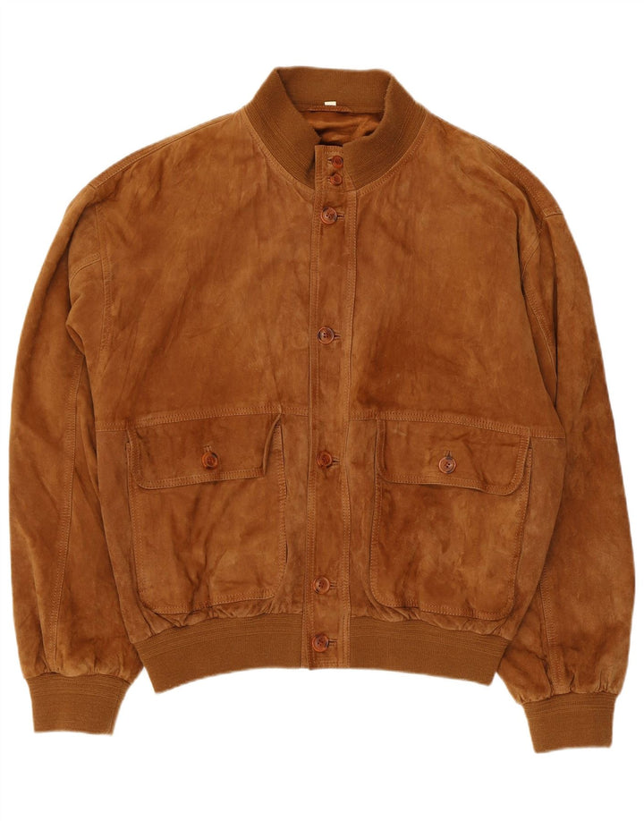Giacca vintage in pelle scamosciata da uomo IT 50 grande in pelle marrone